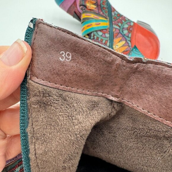 SOCOFY Boho Spliced Leather/Fabric Side Zip Ankle Boots Women 39 / 9 vibrant col - Picture 15 of 16